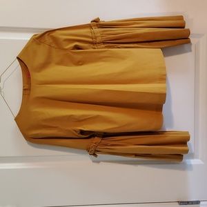 Catherine  Malandrino Mustard yellow Smocked Bell Sleeved Blouse Small